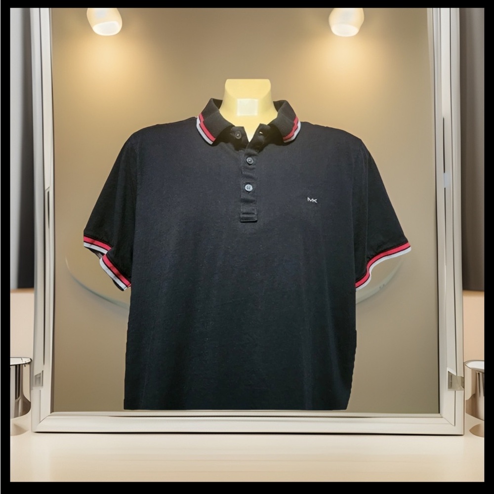 Michael Kors Men’s Black Preppy Sporty Casual Collegiate Polo Shirt Sz Lrg
